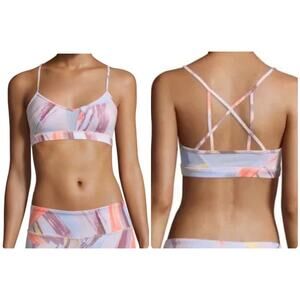 ALO Yoga Goddess Sports Bra Modernist Multi Watercolor V Neck Sweetheart Size S